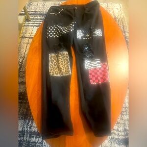 Men's Black Patchwork Jeans